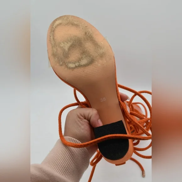 Elegant Orange Lace-Up Women's Heels - Picture 4 of 4